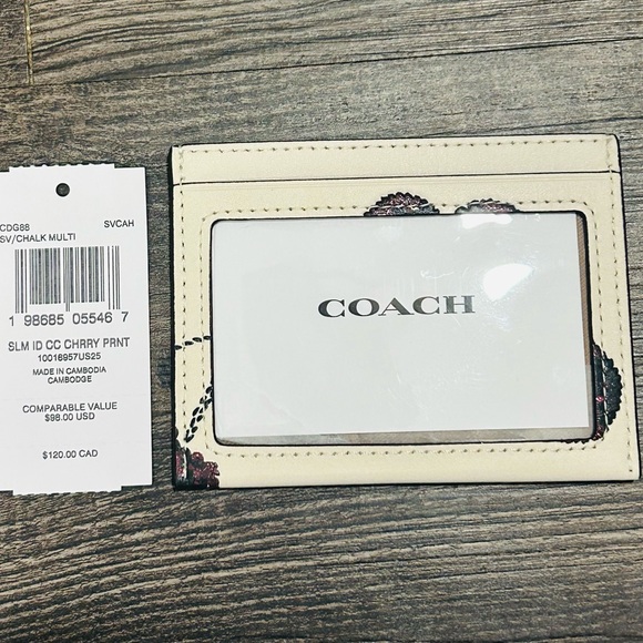 Coach Cherry Card Case in Cream with Pink Accents - Picture 2 of 2